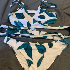 white leaf wrap around bikini